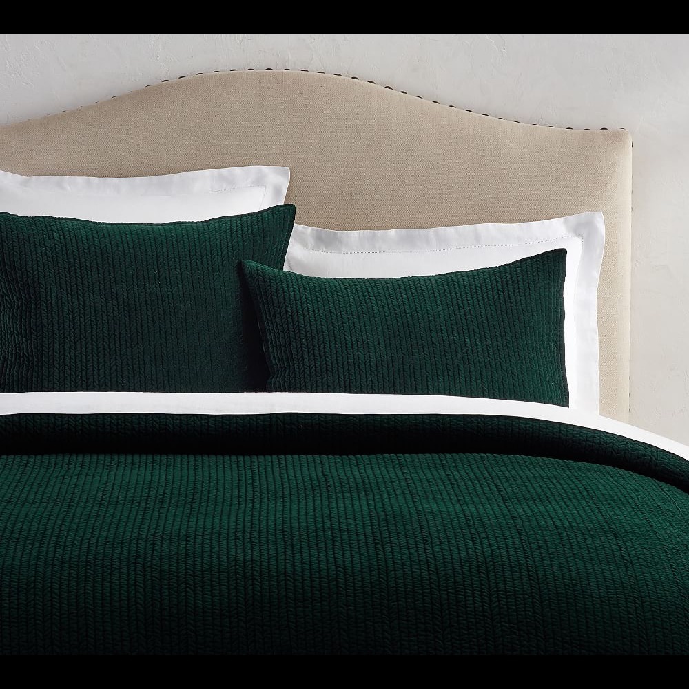 Pottery Barn Velvet Channel Quilt & Shams Spruce